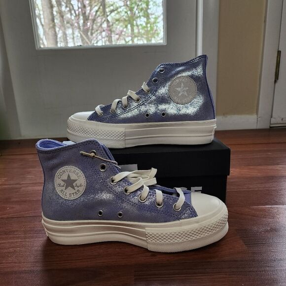 Converse Chuck Taylor Blue Shimmer Suede High Tops 6.5 NIB - Picture 4 of 8